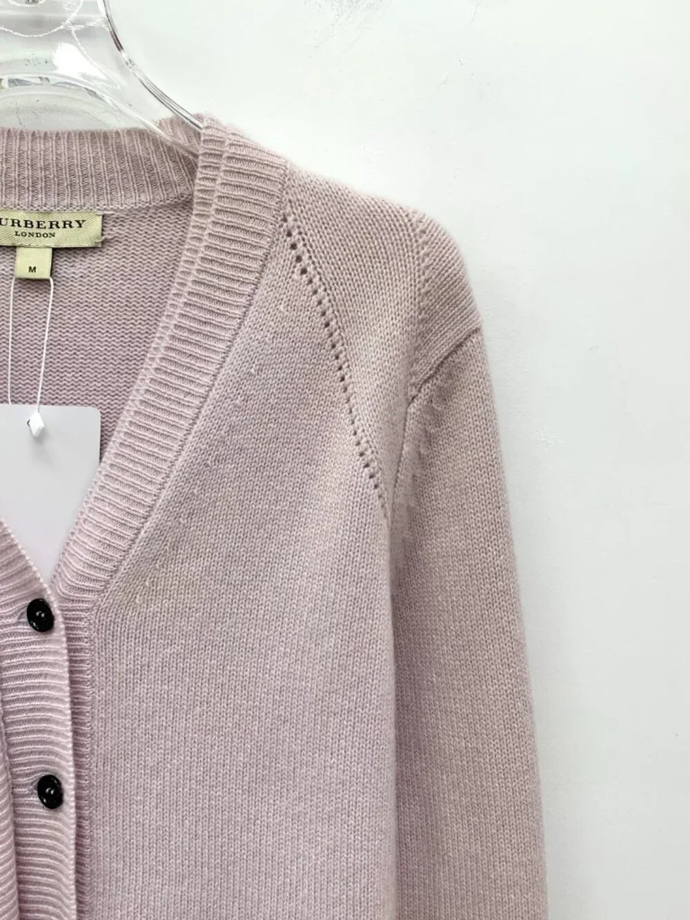 J30610 Burberry pink cashmere V-neck knitted cardigan jacket M size 95 new - Picture 3 of 8